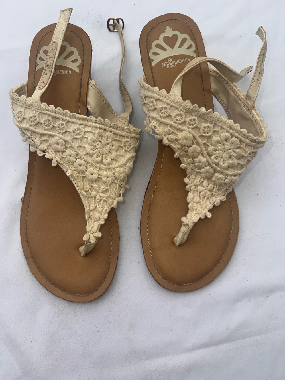 Beige Crochet T-Strap Women's Sandals